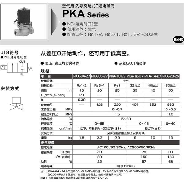 CKD喜開理空氣用先導突跳式2通電磁閥PKA-04-27-C-AC200V