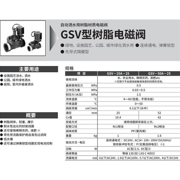 CKD喜開理自動灑水用樹脂制電磁閥GSV-25A-25-AC200V