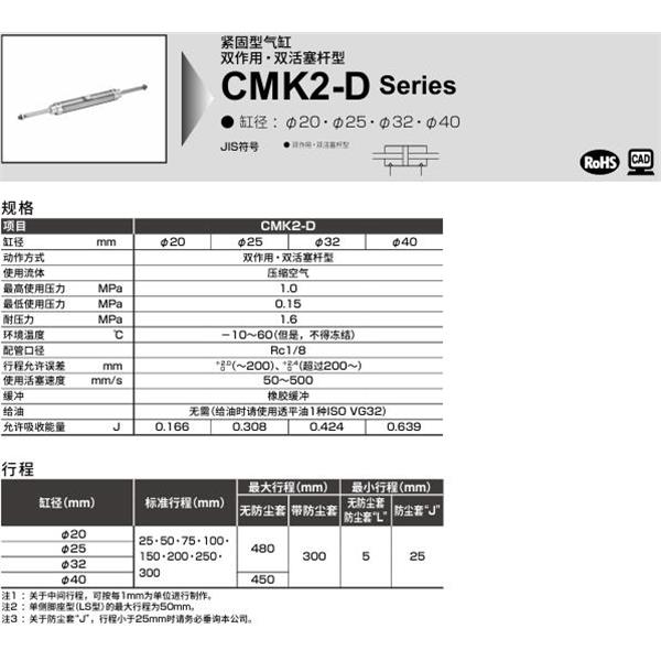 CKD喜開理緊固型氣缸CMK2-D-LS-20-100-JI