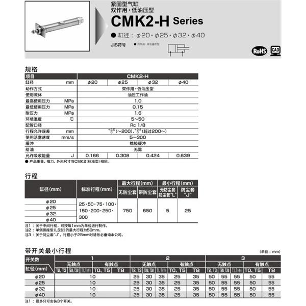 CKD喜開理緊固型氣缸CMK2-H-LB-32-100-JI