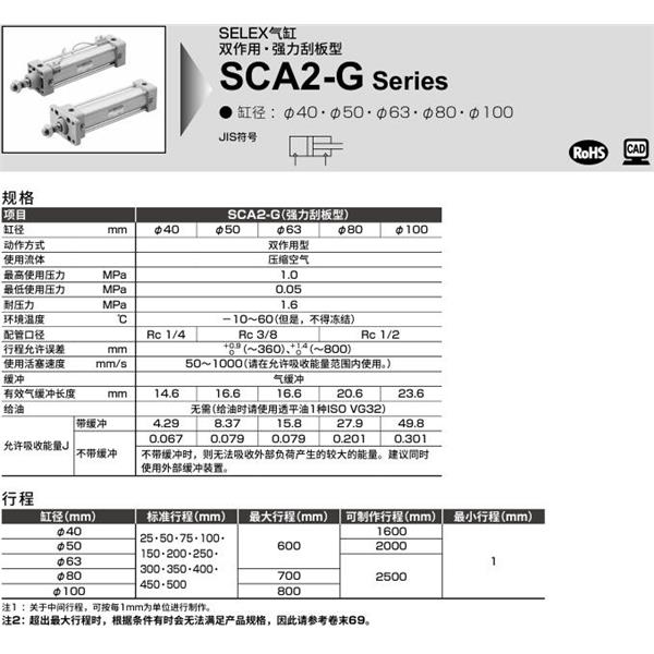 CKD喜開理SELEX氣缸SCA2-G-TE-40B-100-SI