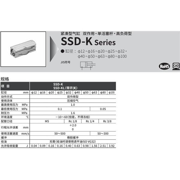 CKD喜開理超級緊湊型氣缸SSD-KL-12-5-T0H-R-N-LB-I