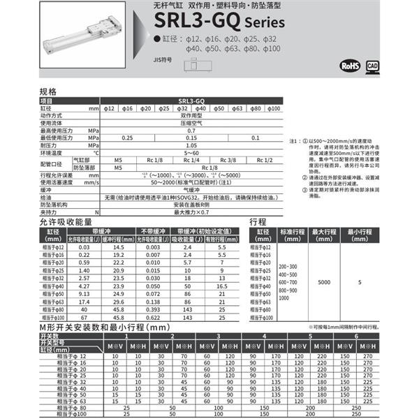 CKD喜開理超級無桿氣缸SRL3-GQ-LB1-25B-200-M0H-R-B