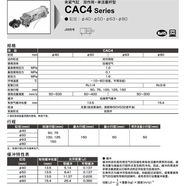 CKD喜開理夾緊氣缸CAC4-A-63B-80R-Y1
