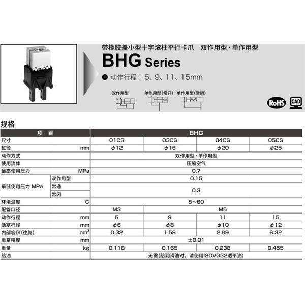 CKD喜開(kāi)理小型十字滾柱平行卡爪BHG-05CS1-Y2