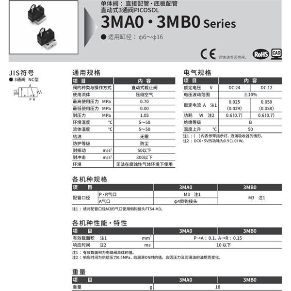 CKD喜開理PICOSOL 3MA010-T4-C2-3