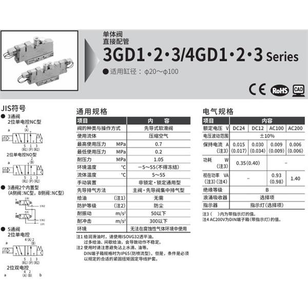 CKD喜開理先導式3通閥4GE340R-00-E2-3